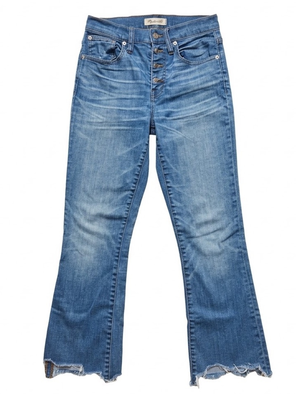 Madewell Cali Demi-Boot Jeans Size 25 High Rise Button Fly Raw Hem Medium Wash